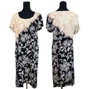 Citron Santa Monica Shift Dress Short Sleeve Pattern Print Dip Dyed Size Large